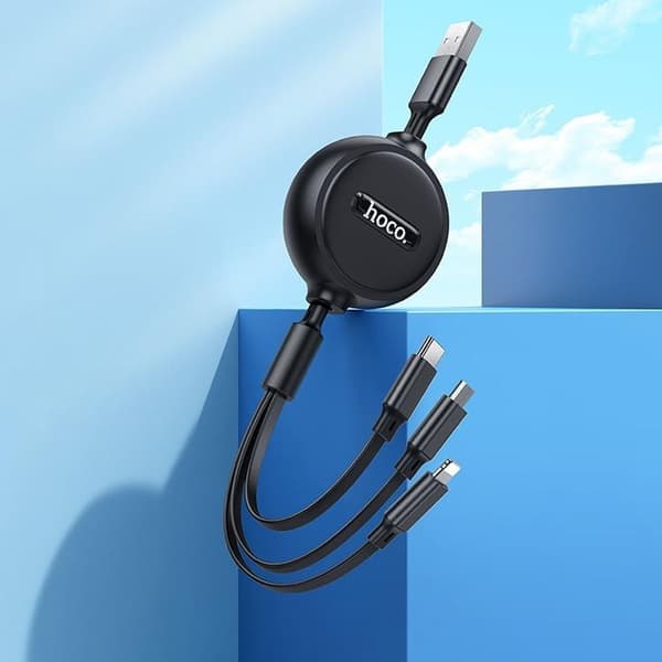 Hoco 3in1 USB-A till USB-C Lightning microUSB kabel X75 1m Svart