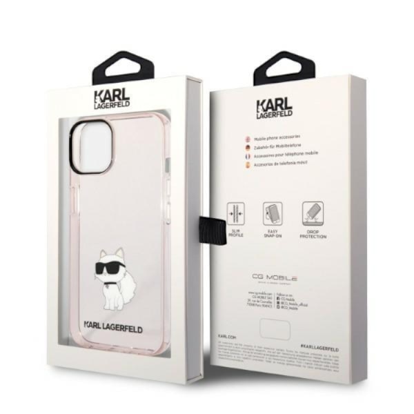 Karl Lagerfeld iPhone 14 Skal Ikonik Choupette - Rosa