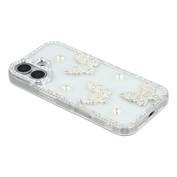 Mobilskal till iPhone 17 Rhinestone Edge Pearl Butterfly Transparent