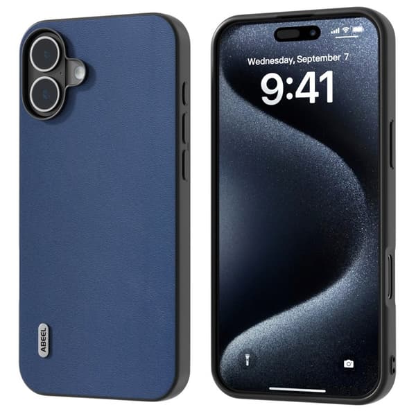 ABEEL Mobilskal till iPhone 16 Plus Äkta Läder + PC + TPU Skydd - Blå