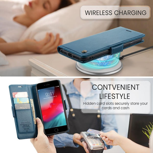 CASEME Plånboksfodral Konstläder för iPhone 6 Plus - Blå