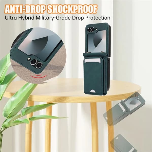 Galaxy Z Flip 7 Plånboksfodral Kickstand med Axelrem - Grön Grön