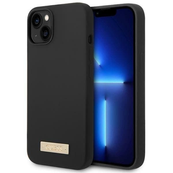 GUESS iPhone 14 Plus Skal MagSafe Silicone Logo Plate - Sort Black