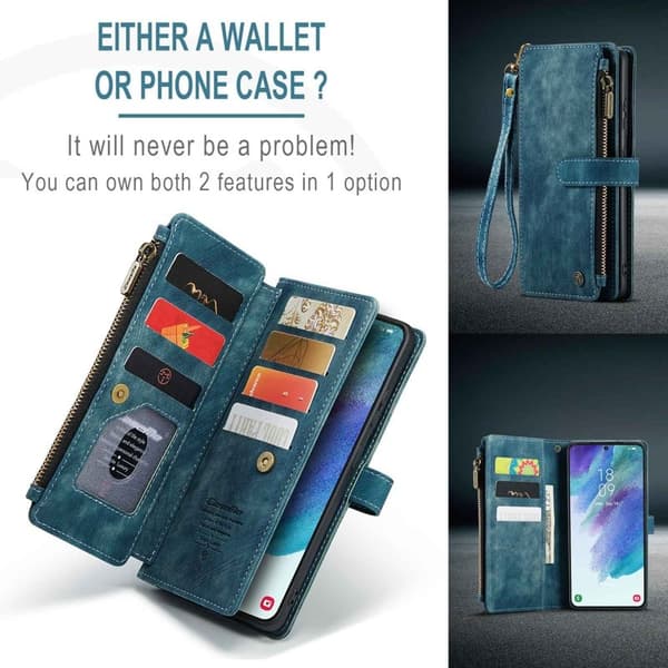 CASEME Konstläder Plånboksfodral för Samsung Galaxy S21 FE 5G - Blå