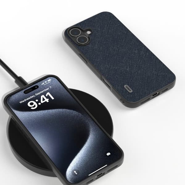 ABEEL Mobilskal till iPhone 16 Plus Äkta Läder Hybrid Blå