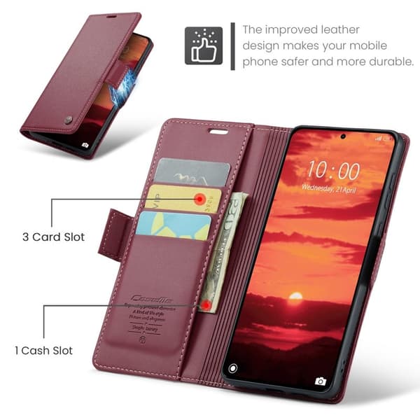 CASEME Xiaomi 14T Plånboksfodral Konstläder RFID-Skydd Röd