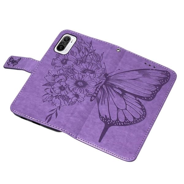 Butterfly Flower Imprinted Pungetui Xiaomi 12 Pro - Lilla Lila