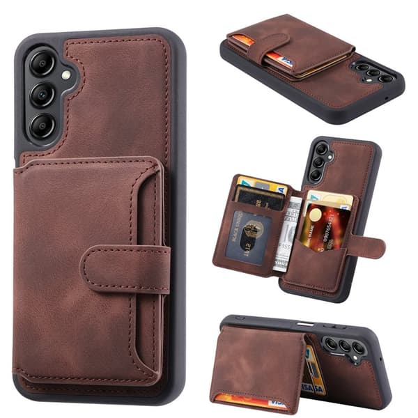 Plånboksfodral för Samsung Galaxy S26 Plus TPU + Äkta läder - Kaffe