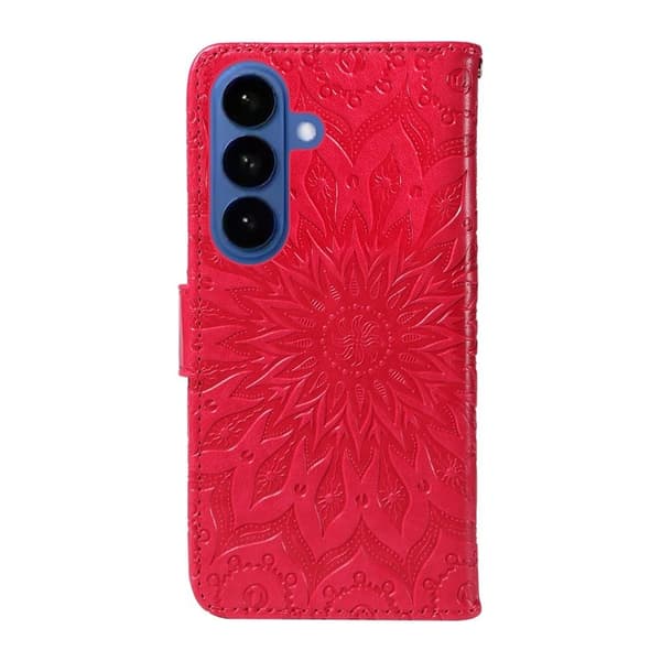 Samsung Galaxy S26 / S26 Pro Plånboksfodral Konstläder Solrosmönster - Röd