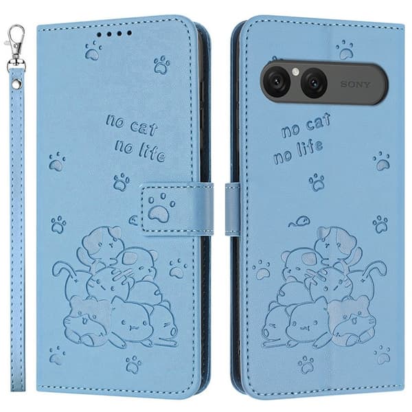 Sony Xperia 10 VII Konstläder Plånboksfodral Cats Imprint - Blå Blå