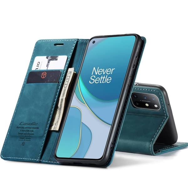 CASEME 013 Auto-absorberande Konstläderplånboksfodral OnePlus 8T Blå