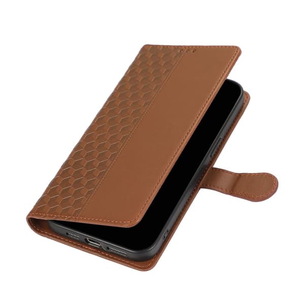Plånboksfodral för Samsung Galaxy S26 Plus 3D Rombmönster Konstläder - Brun
