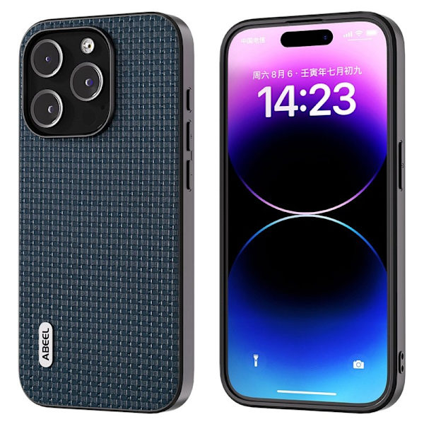 ABEEL Mobilskal till iPhone 14 Pro Max Äkta Läder Coated PC+TPU Blå