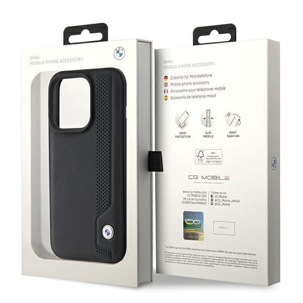 BMW Mobilskal till iPhone 15 Pro Max MagSafe Leather Blue Dots - Svart