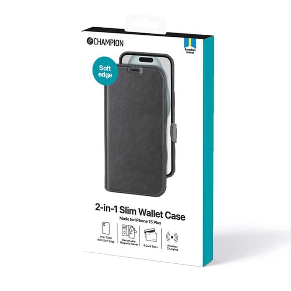 Celly iPhone 15 Plus Lompakkokotelo 2-in-1 Slim - Musta Röd