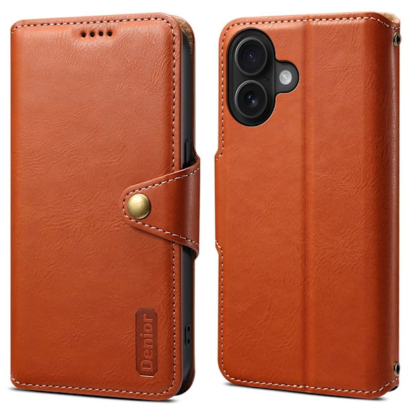 DENIOR iPhone 16 Plånboksfodral Konstläder - Brun
