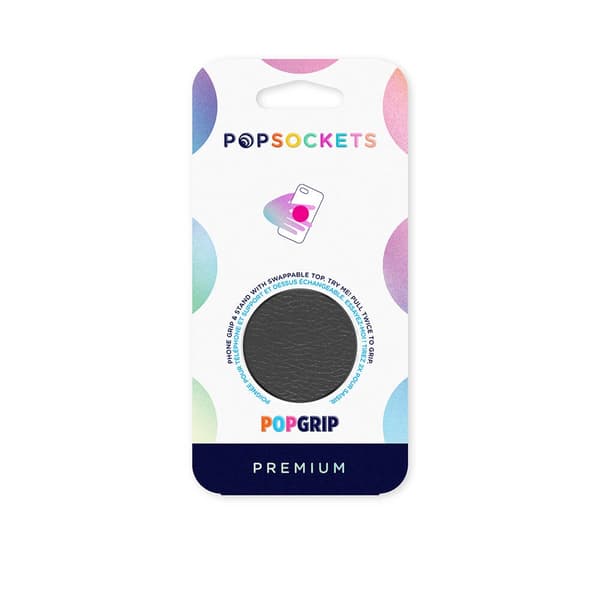 POPSOCKETS Pebbled Vegan Leather Black Irrotettava Grip Black