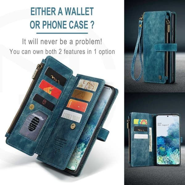 CASEME Konstläder Plånboksfodral för Samsung Galaxy S20 Plus - Blå