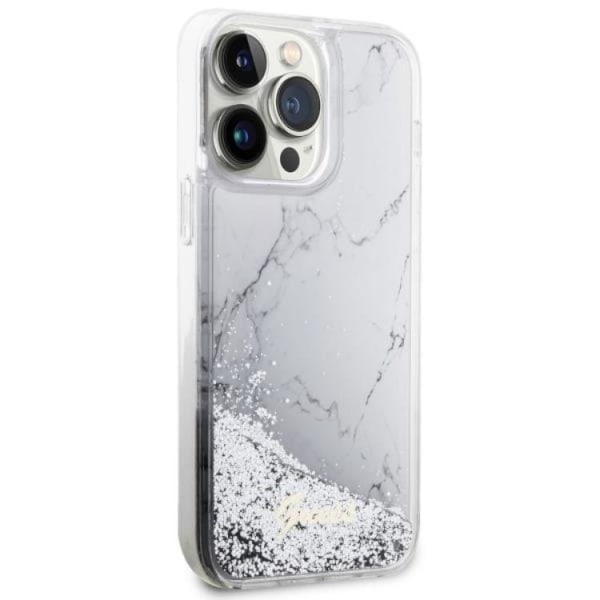 Guess iPhone 14 Pro Max Mobilskal Liquid Glitter Marble - Vit