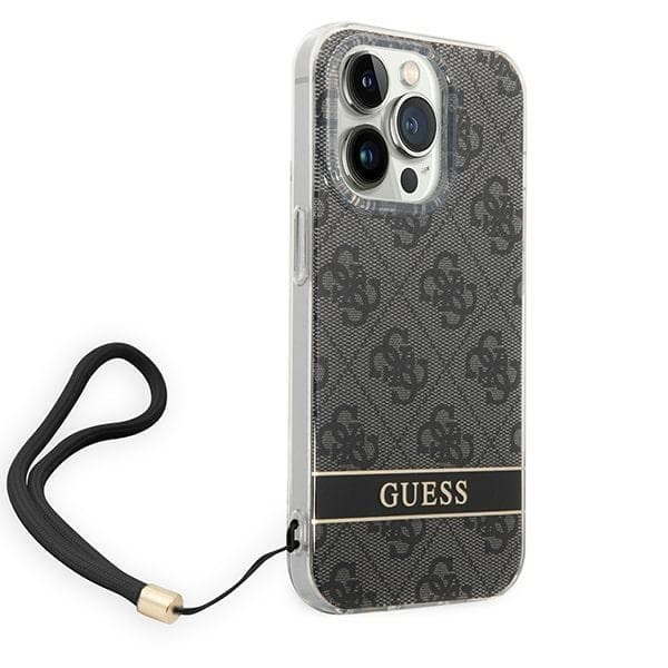 GUESS iPhone 14 Pro Skal 4G Print Strap - Sort Black