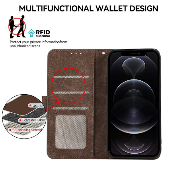 ABEEL iPhone 12 / 12 Pro Plånboksfodral RFID-Skydd Konstläder Brun