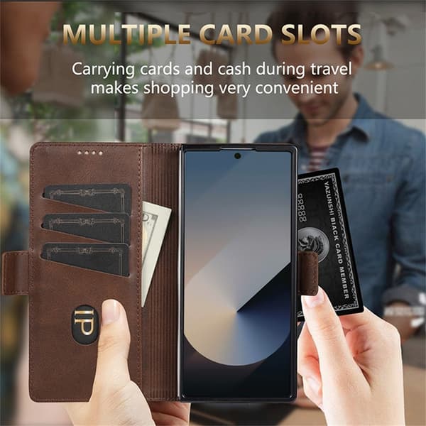 AZNS Galaxy Z Fold 7 Plånboksfodral Cowhide Läder - Brun Brun
