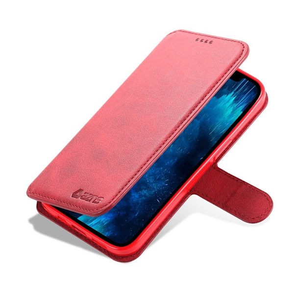 AZNS iPhone 13 Pro Plånboksfodral Konstläder - Röd