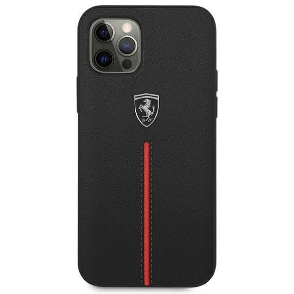 Ferrari iPhone 12 Pro Max Skal Off Track Leather Nylon Stripe - Black