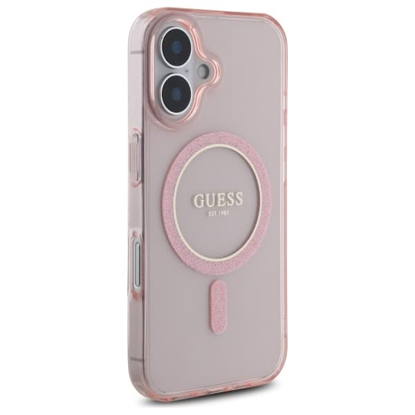 Guess Telefontaske til iPhone 16 MagSafe IML Glitter Circle - Lyserød Rosa