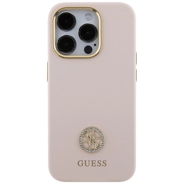 Guess Mobilskal till iPhone 15 Pro Silikon Logo Strass 4G - Rosa
