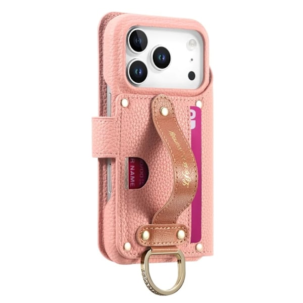 iPhone 17 Pro Konstläder Plånboksfodral RFID-Skydd Zipper - Rosa Rosa