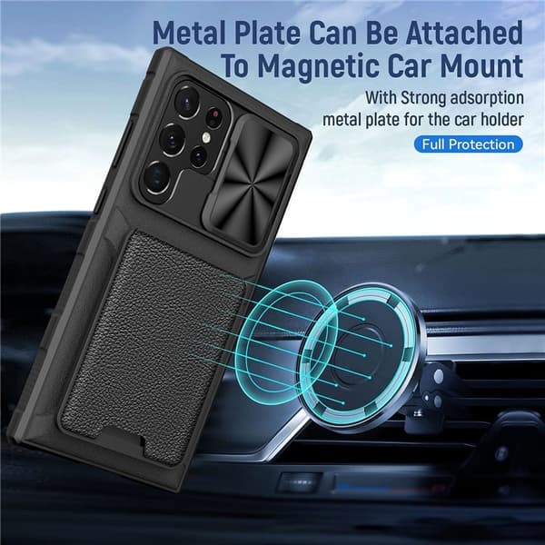 Galaxy S23 Plus Mobilcover Kortholder Kamera Slider - Sort Black