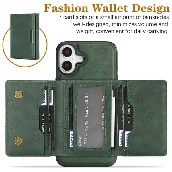 Mobilskal till iPhone 17 MagSafe Kickstand Tri-fold Korthållare - Grön Grön