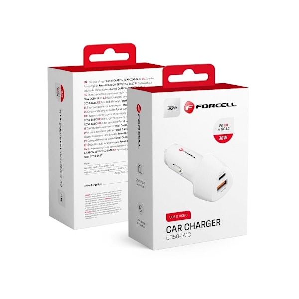 FORCELL billaddare USB-C 3.0 PD20W USB QC3.0 18W 5A vit