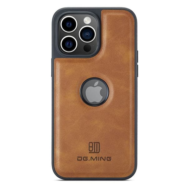 DG.MING Mobilskal till iPhone 15 Plus Logo View Brun PU Läder+PC+TPU