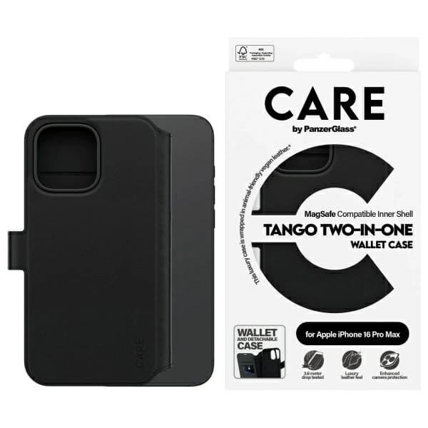 CARE By PanzerGlass iPhone 16 Pro Max Plånboksfodral MagSafe Tango 2in1 Black