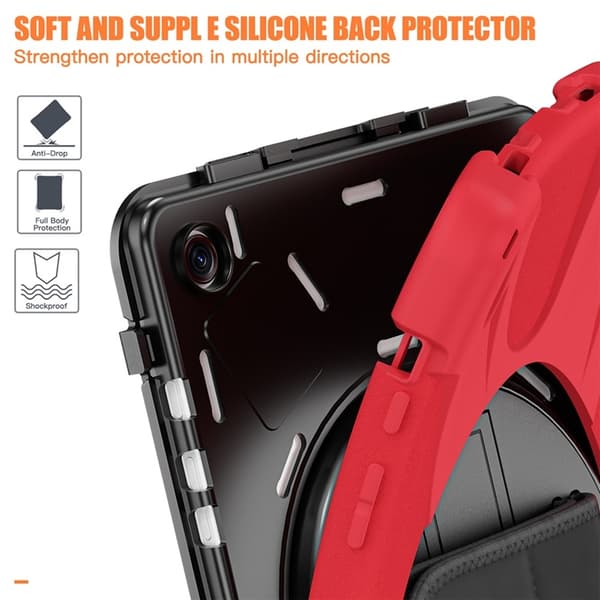 Mobilskal till Galaxy Tab A9 Plus Silikon Rotary Kickstand Röd