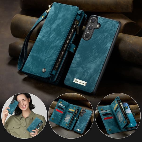 CaseMe Plånboksfodral för Samsung Galaxy S26 Plus Konstläder med rem - Blå