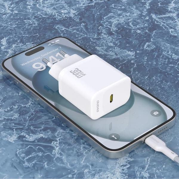 Dudao hurtigoplader USB-C PD 30W GaN med USB-C kabel A27PCEU - hvid Vit