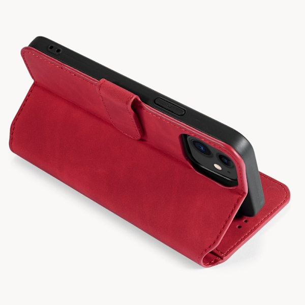 DG.MING Retro Plånboksfodral Konstläder för iPhone 12 mini - Röd
