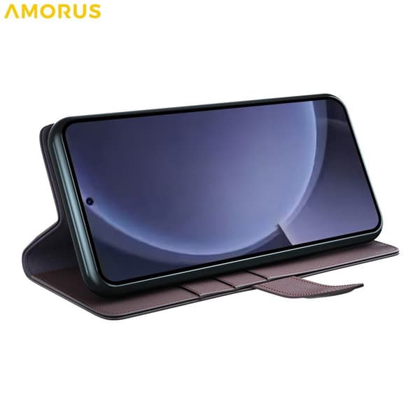 Amorus Plånboksfodral för Samsung Galaxy S26 Plus Äkta läder Kickstand - Svart