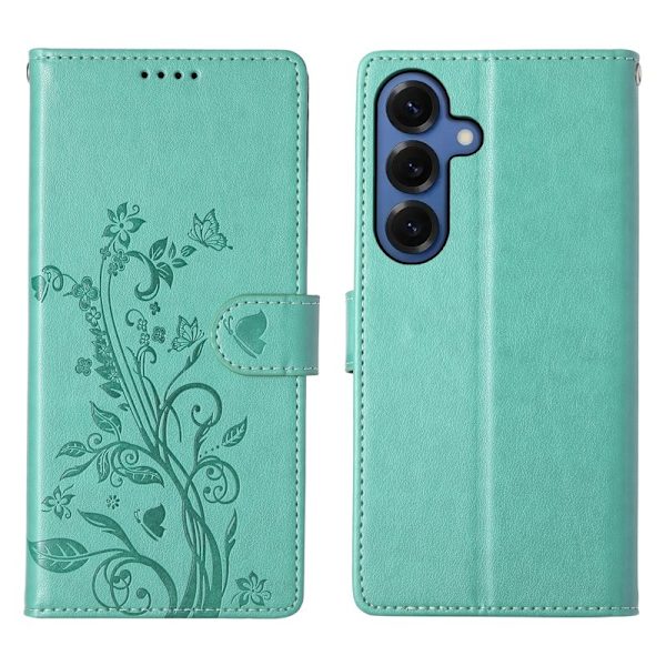 Samsung Galaxy S26 Plus Plånboksfodral Blomtryck Konstläder - Grön