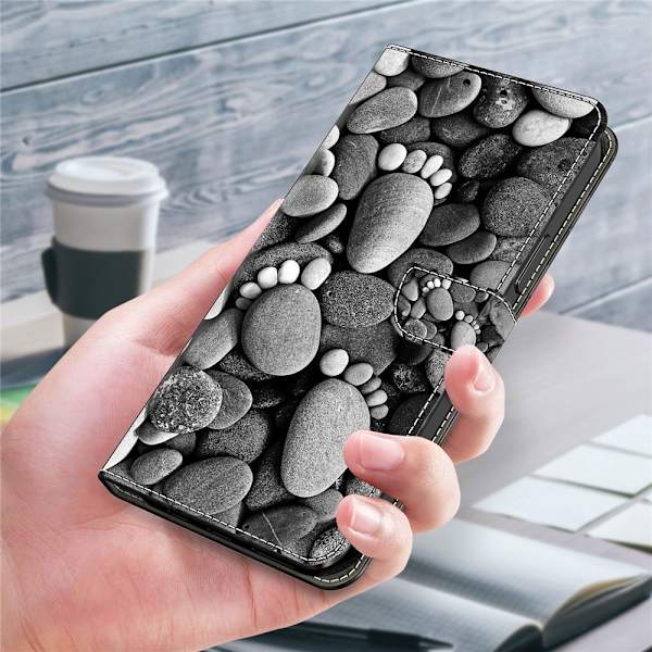 Galaxy A17 5G Plånboksfodral Pattern Printing - Stone Footprints Svart