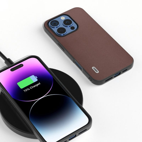 ABEEL Mobilskal till iPhone 16 Pro Max Äkta Läder + PC + TPU - Brun