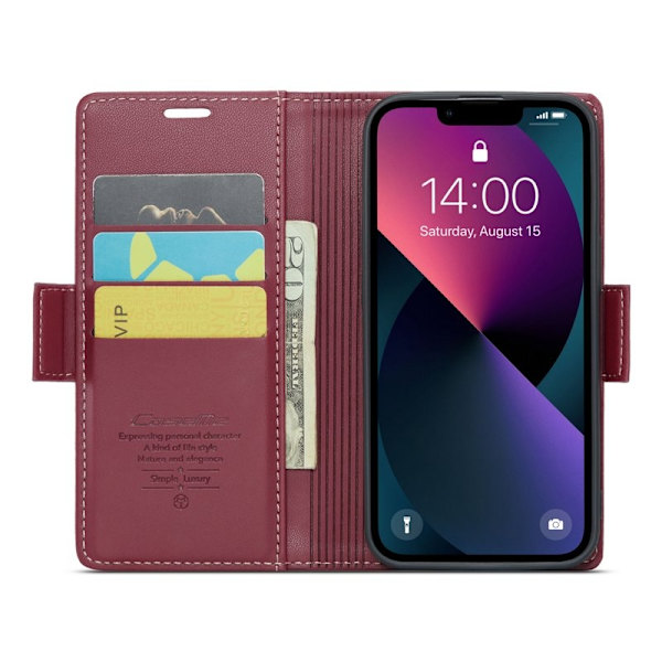 CASEME Plånboksfodral Konstläder för iPhone 14 Plus - Röd
