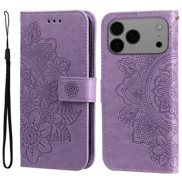 iPhone 17 Pro Max Konstläder Plånboksfodral Floral Pattern - Lila Lila