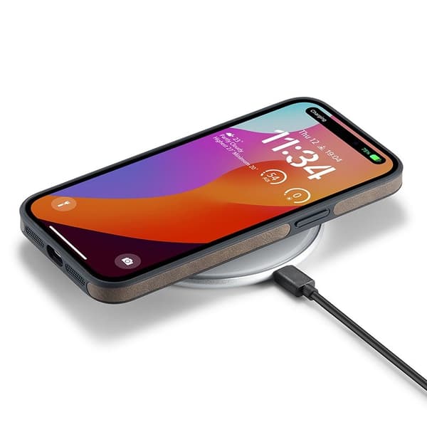 DG.MING Mobilskal till iPhone 15 Logo View Anti-Drop PU Läder - Brun