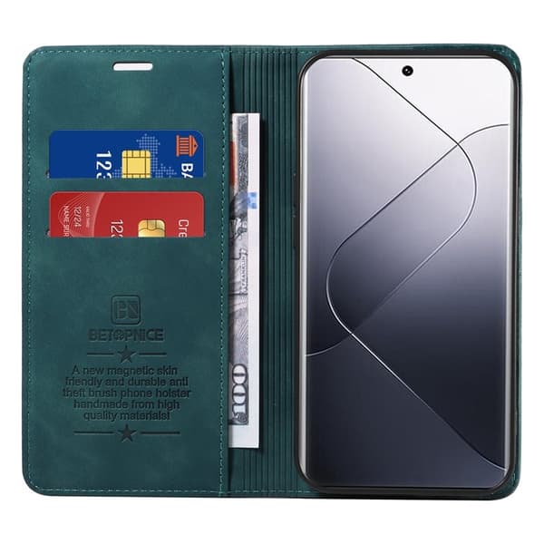BETOPNICE 003 för Xiaomi 14 Pro Plånboksfodral Konstläder - Grön