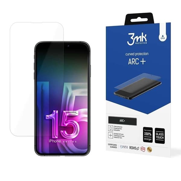 3mk iPhone 15 Pro Karkaistu lasi näytönsuoja Arc Plus - Kirkas Transparent
