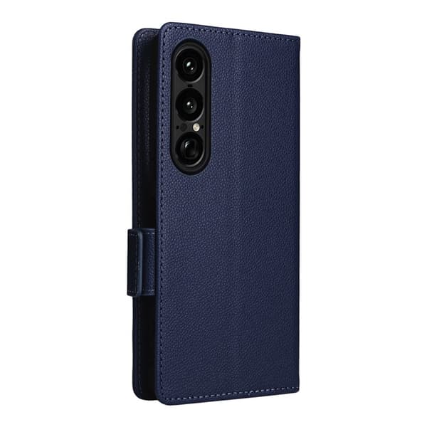 Sony Xperia 1 VII Plånboksfodral Litchi Texture Med Rem Blå